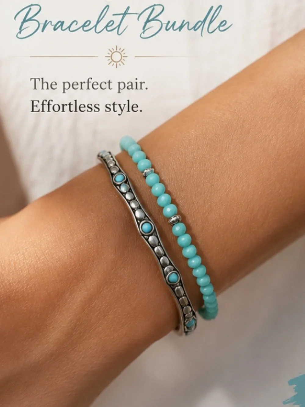 Turquoise Beaded & Silver-Tone Accent Bracelet Set